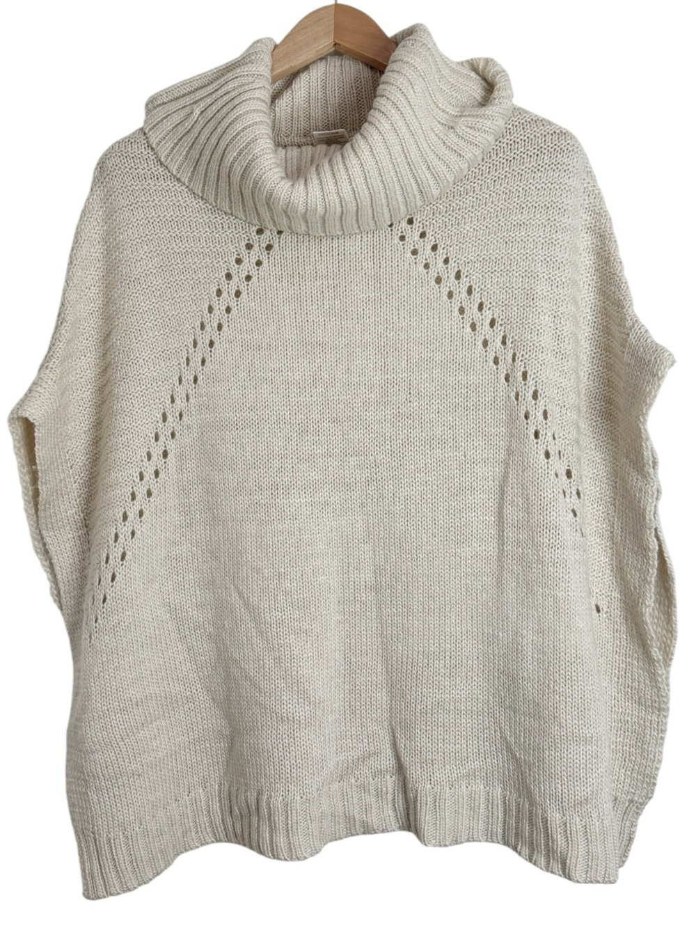 LA Made Natural Cream-Beige Wool Blend Turtleneck Poncho Knit Sweater size XS